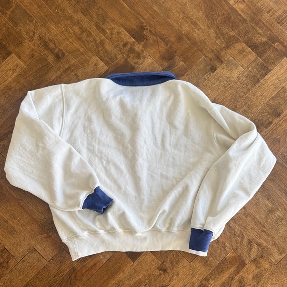 Polo by Ralph Lauren White 1/4- Zip Sweatshirt with Blue Collar and Cuffs - Picture 3 of 3